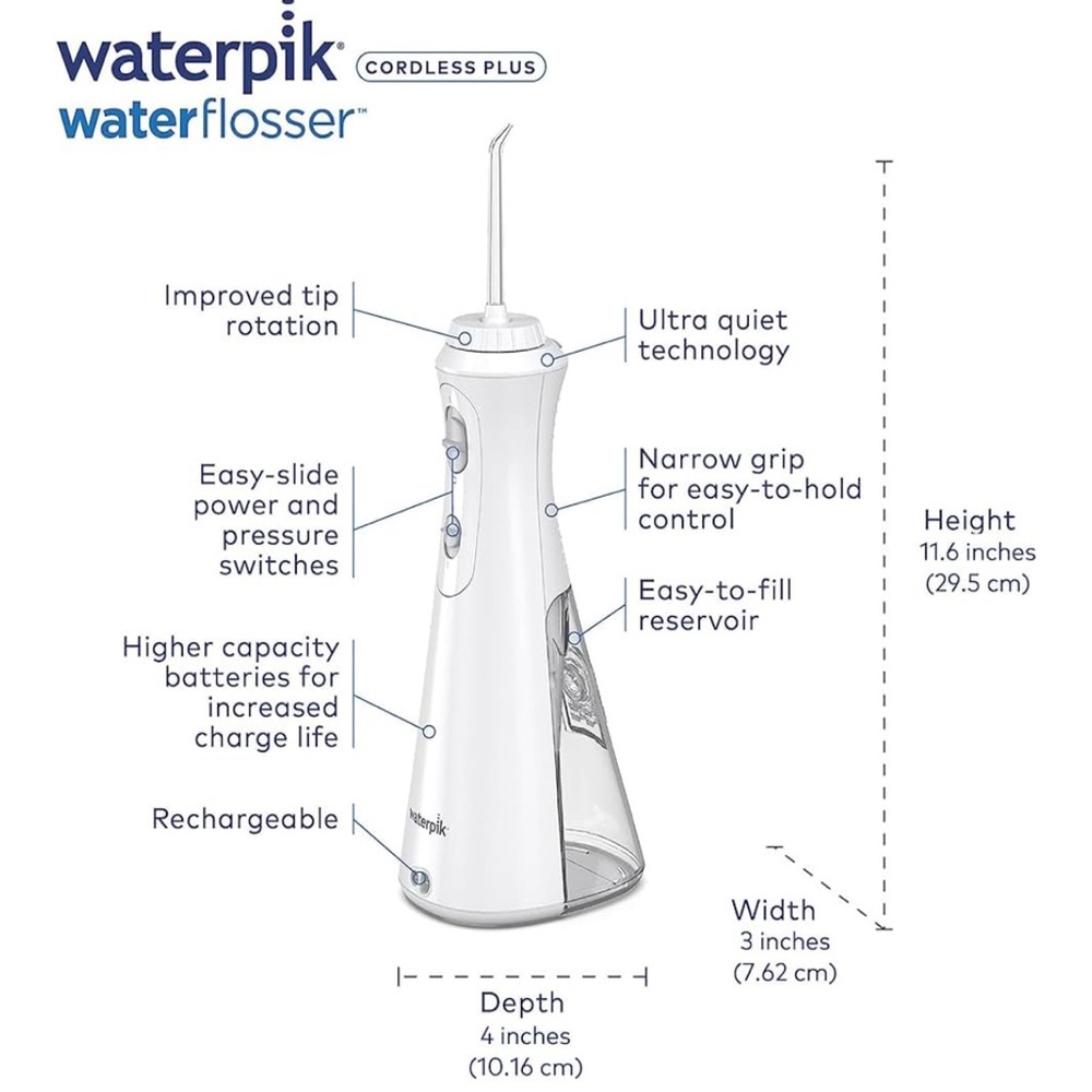 Waterpik Cordless Plus Rechargeable Portable Water Flosser for Travel and Home